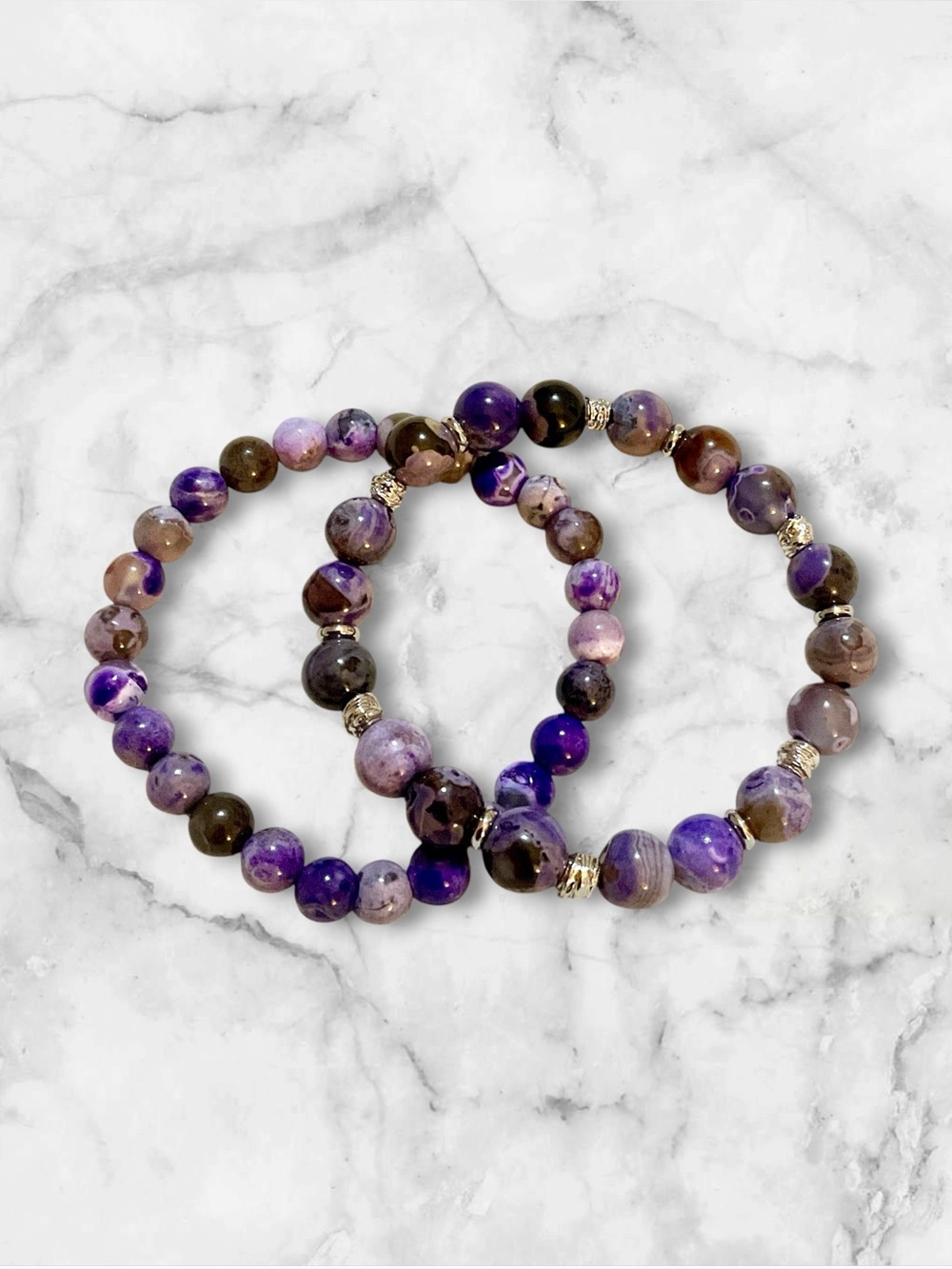 Purple Agate Bead Stretch Bracelet Set